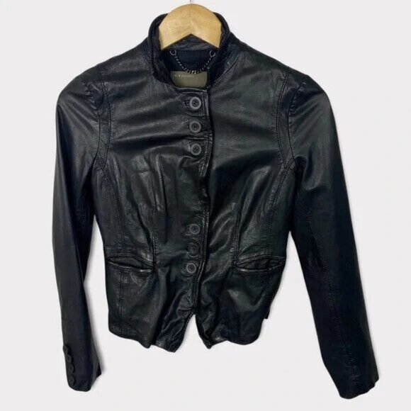 Muubaa 100% Lamb Leather Jacket Black Biker Moto Naiden Size 2 Style M0275‎ Coat - Picture 2 of 13